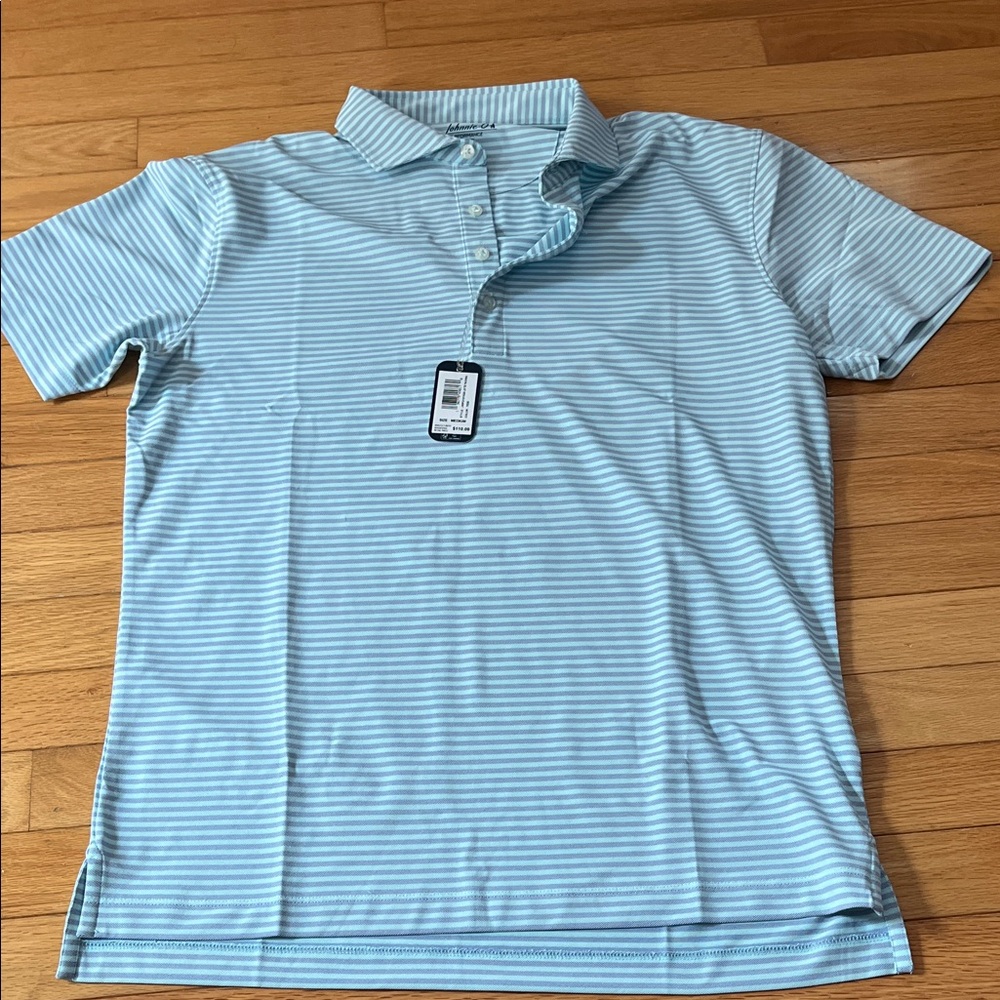 johnnie-O Sky Blue Striped Polo Shirt